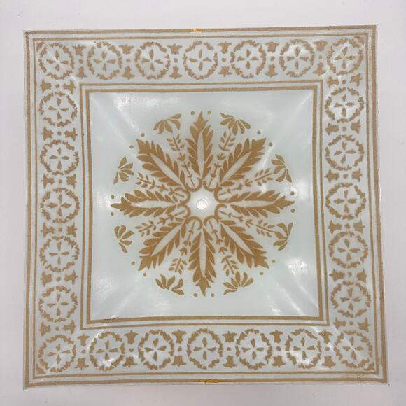 Vtg MCM square Ceiling Light Fixture Cover White Glass Gold Shade 16" 50s 60s EC - Picture 9 of 16